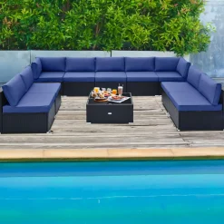 Tangkula 10 Pieces Patio Sofa Set, Outdoor Wicker Conversation Set with Soft Cushions