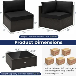 Tangkula 10 Pieces Patio Sofa Set, Outdoor Wicker Conversation Set with Soft Cushions