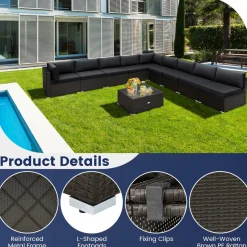 Tangkula 10 Pieces Patio Sofa Set, Outdoor Wicker Conversation Set with Soft Cushions