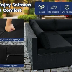 Tangkula 10 Pieces Patio Sofa Set, Outdoor Wicker Conversation Set with Soft Cushions