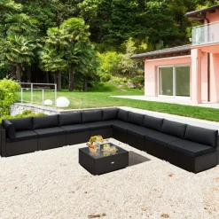 Tangkula 10 Pieces Patio Sofa Set, Outdoor Wicker Conversation Set with Soft Cushions