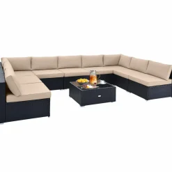 Tangkula 10 Pieces Patio Sofa Set, Outdoor Wicker Conversation Set with Soft Cushions