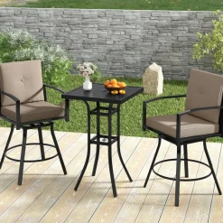 Tangkula 3 Pieces Patio Swivel Bar Set