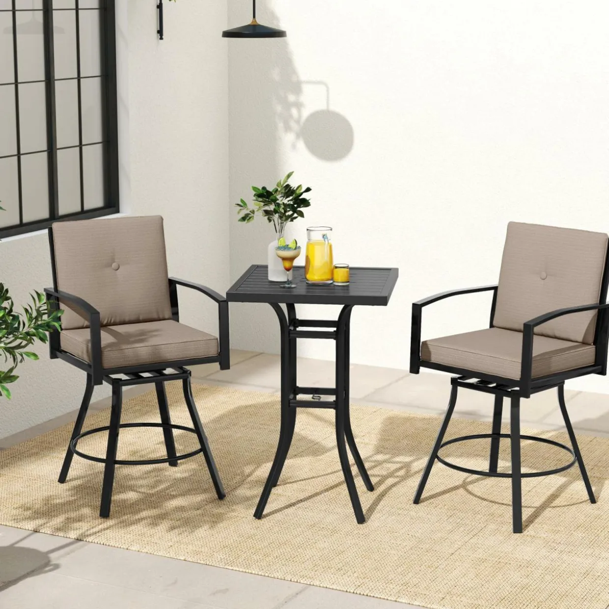 Tangkula 3 Pieces Patio Swivel Bar Set