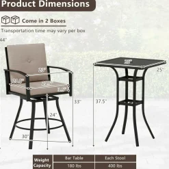 Tangkula 3 Pieces Patio Swivel Bar Set