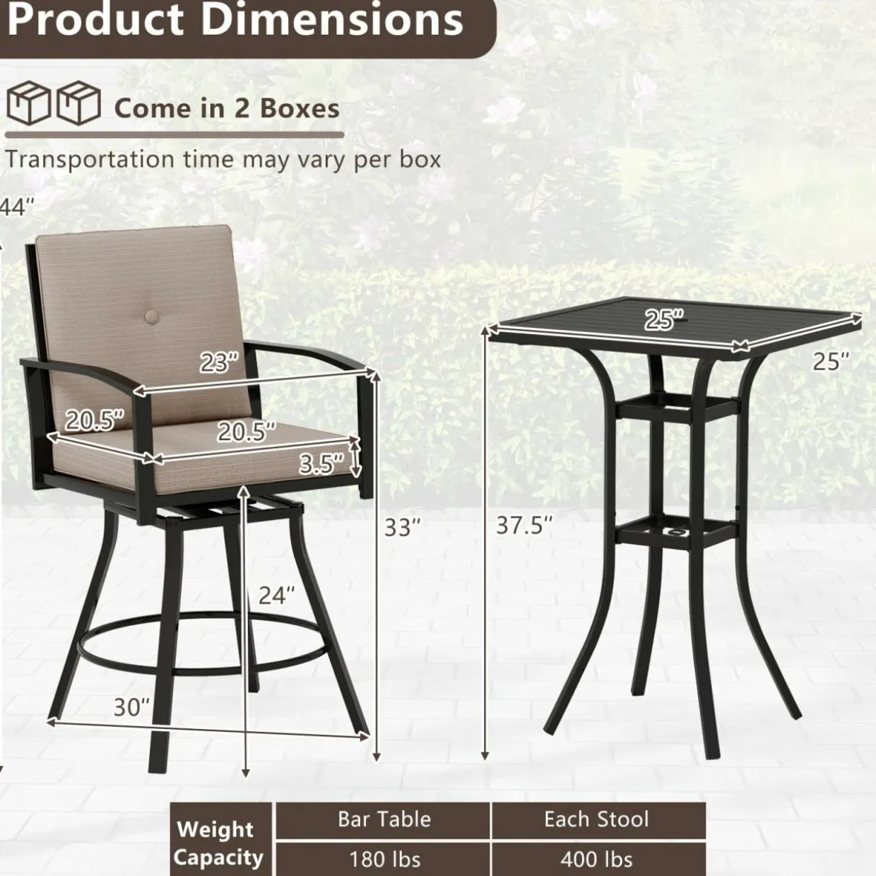 Tangkula 3 Pieces Patio Swivel Bar Set