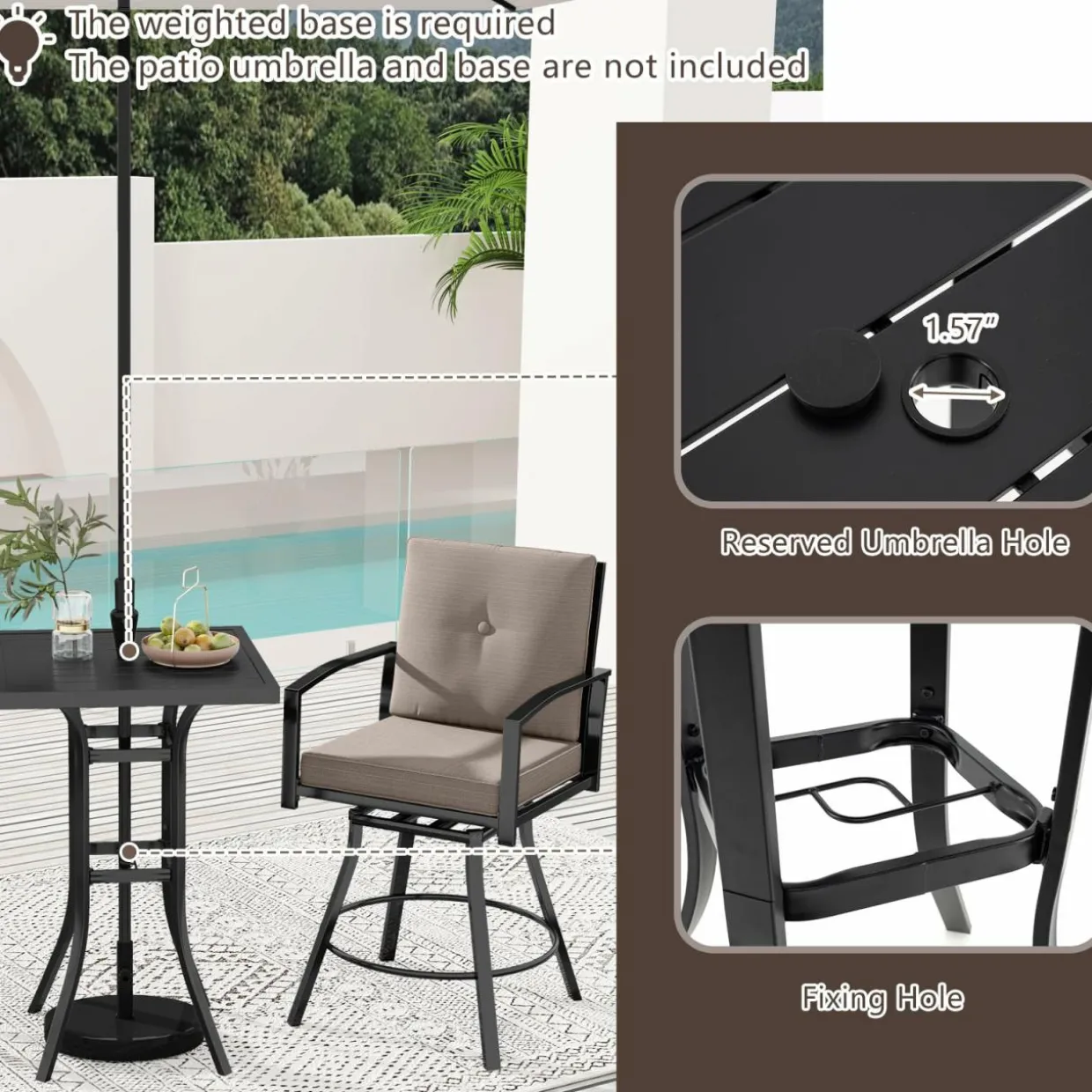 Tangkula 3 Pieces Patio Swivel Bar Set