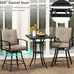 Tangkula 3 Pieces Patio Swivel Bar Set