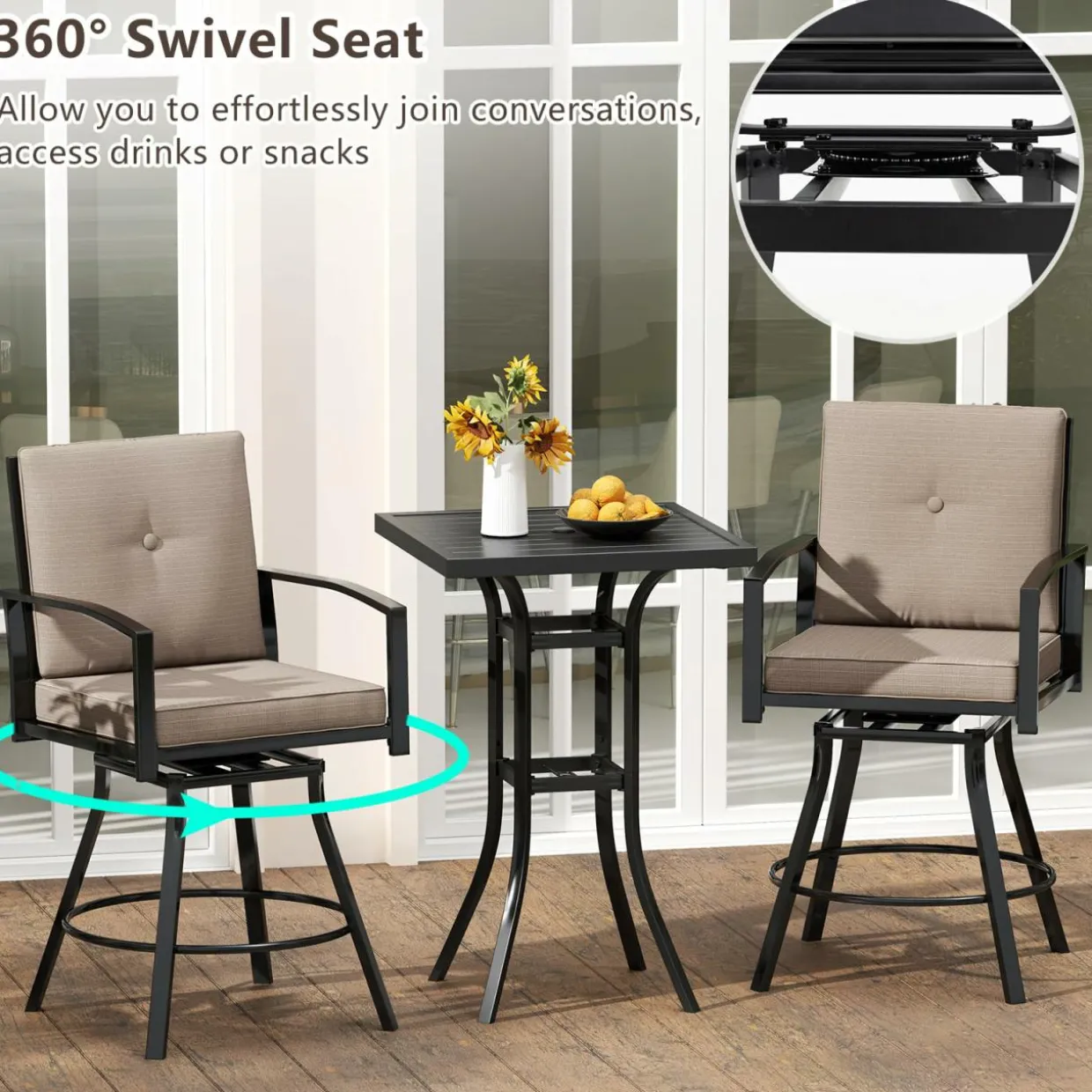 Tangkula 3 Pieces Patio Swivel Bar Set