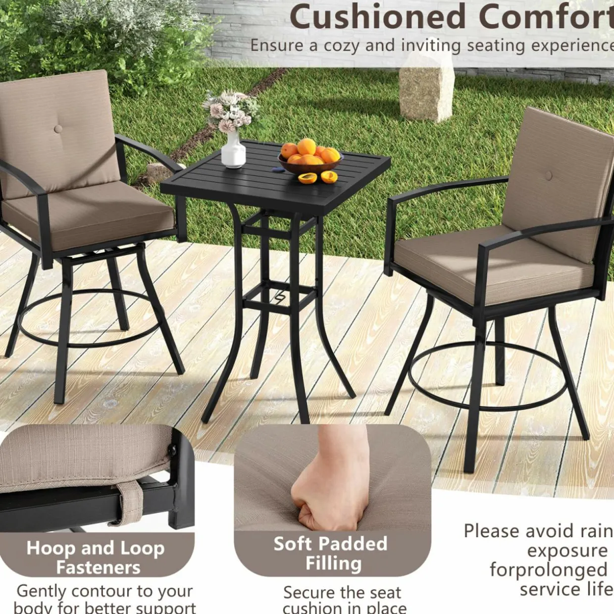 Tangkula 3 Pieces Patio Swivel Bar Set