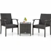 Tangkula 3 Pieces Patio Wicker Chair Set, Waterproof All Weahter Heavy Duty Outdoor Conversation Set