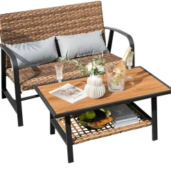 Tangkula 2 Pieces Patio Wicker Furniture Set with 4D Air Fiber Cushion