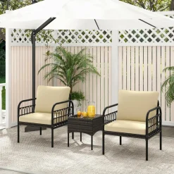 Tangkula 3 Pieces Patio Wicker Furniture Set, Outdoor Conversation Bistro Set