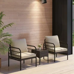 Tangkula 3 Pieces Patio Wicker Furniture Set, Outdoor Conversation Bistro Set