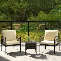 Tangkula 3 Pieces Patio Wicker Furniture Set, Outdoor Conversation Bistro Set