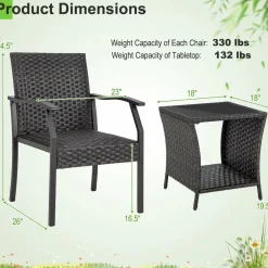 Tangkula 3 Pieces Patio Wicker Chair Set, Waterproof All Weahter Heavy Duty Outdoor Conversation Set