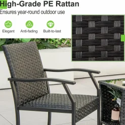 Tangkula 3 Pieces Patio Wicker Chair Set, Waterproof All Weahter Heavy Duty Outdoor Conversation Set