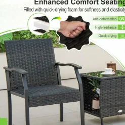 Tangkula 3 Pieces Patio Wicker Chair Set, Waterproof All Weahter Heavy Duty Outdoor Conversation Set