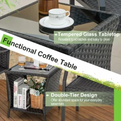Tangkula 3 Pieces Patio Wicker Chair Set, Waterproof All Weahter Heavy Duty Outdoor Conversation Set