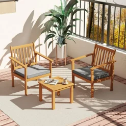 Tangkula 3 Pieces Patio Wood Furniture Set