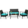 Tangkula 4 Pieces Rattan Conversation Set, Patio Sofa Couch Set with Tempered Glass Coffee Table