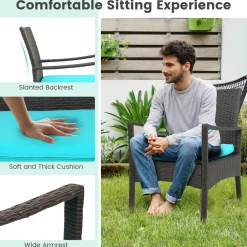Tangkula 4 Pieces Rattan Conversation Set, Patio Sofa Couch Set with Tempered Glass Coffee Table