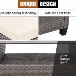 Tangkula 4 Pieces Rattan Conversation Set, Patiojoy Outdoor Furniture Set with Cushions, Lounge Sofa Set with Coffee Table