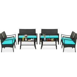 Tangkula 4 Pieces Rattan Conversation Set, Patio Sofa Couch Set with Tempered Glass Coffee Table