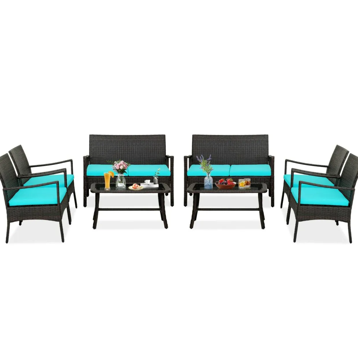 Tangkula 4 Pieces Rattan Conversation Set, Patio Sofa Couch Set with Tempered Glass Coffee Table