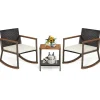 Tangkula 3 Pieces Rocking Bistro Set, Outdoor Rocker Chair with Coffee Table & Cushions