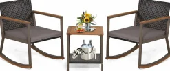 Tangkula 3 Pieces Rocking Bistro Set, Outdoor Rocker Chair with Coffee Table & Cushions
