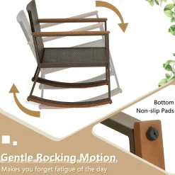 Tangkula 3 Pieces Rocking Bistro Set, Outdoor Rocker Chair with Coffee Table & Cushions