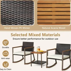 Tangkula 3 Pieces Rocking Bistro Set, Outdoor Rocker Chair with Coffee Table & Cushions
