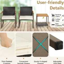 Tangkula 3 Pieces Rocking Bistro Set, Outdoor Rocker Chair with Coffee Table & Cushions