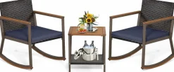 Tangkula 3 Pieces Rocking Bistro Set, Outdoor Rocker Chair with Coffee Table & Cushions