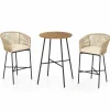 Tangkula 3 Pieces Rope Woven Patio Bar Set, Counter Height Bistro Set w/Soft Cushions
