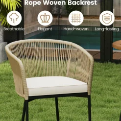 Tangkula 3 Pieces Rope Woven Patio Bar Set, Counter Height Bistro Set w/Soft Cushions