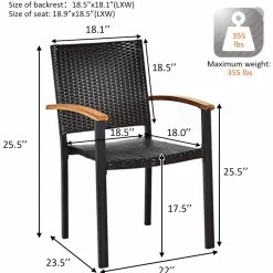 Tangkula 2 Pieces Stackable Patio Rattan Chair, Outdoor PE Wicker Dining Armchair W/Galvanized Steel Frame, Acacia-Topped Armrests