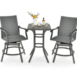 Tangkula 3 Pieces Swivel Bar Set, Aluminum Bar Height Furniture Set