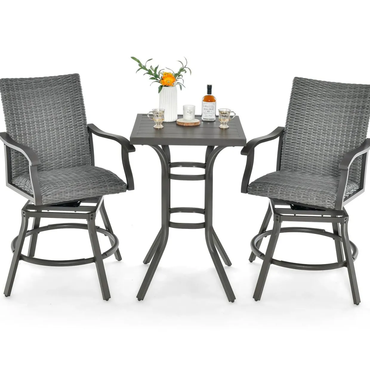 Tangkula 3 Pieces Swivel Bar Set, Aluminum Bar Height Furniture Set