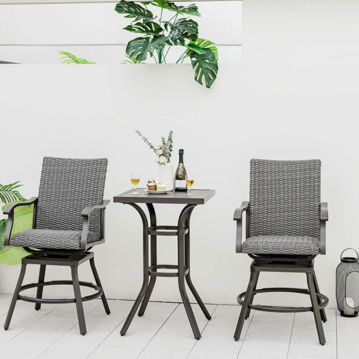 Tangkula 3 Pieces Swivel Bar Set, Aluminum Bar Height Furniture Set