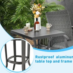 Tangkula 3 Pieces Swivel Bar Set, Aluminum Bar Height Furniture Set