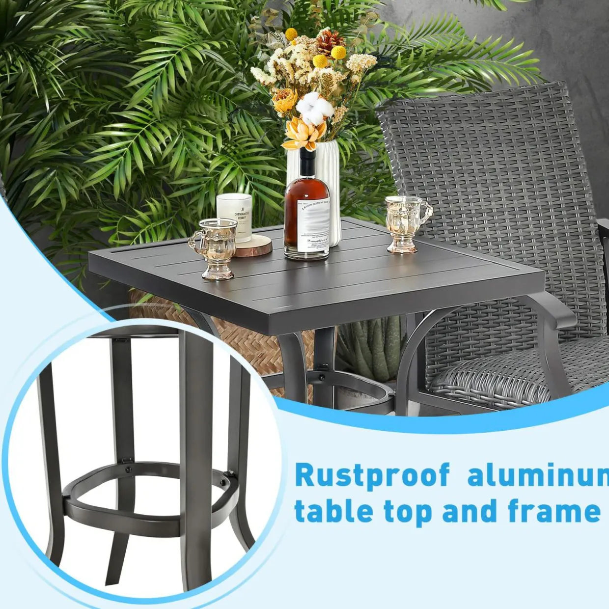 Tangkula 3 Pieces Swivel Bar Set, Aluminum Bar Height Furniture Set