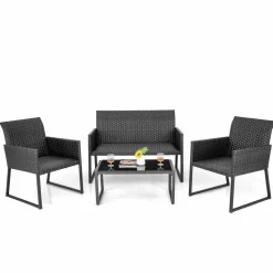 Tangkula 4 Pieces Wicker Patio Furniture Set with Quick-Drying Foam