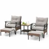 Tangkula 5 Pieces Wicker Patio Furniture Set, Outdoor Rattan Chairs with Ottomans, Cushions and 2-Tier Tempered Glass Side Table