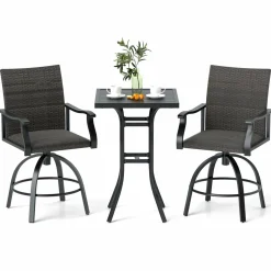 Tangkula 3 Pieces Wicker Patio Swivel Bar Set
