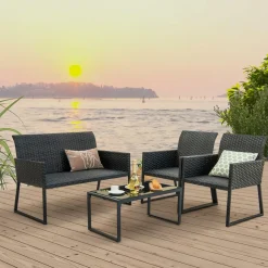 Tangkula 4 Pieces Wicker Patio Furniture Set with Quick-Drying Foam