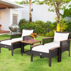 Tangkula 5 Pieces Wicker Patio Furniture Set