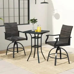 Tangkula 3 Pieces Wicker Patio Swivel Bar Set