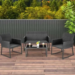 Tangkula 4 Pieces Wicker Patio Furniture Set with Quick-Drying Foam